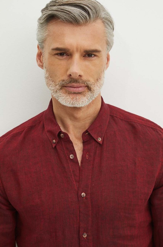 Lněná košile pánská vínová barva RS24.KDM071 burgundské