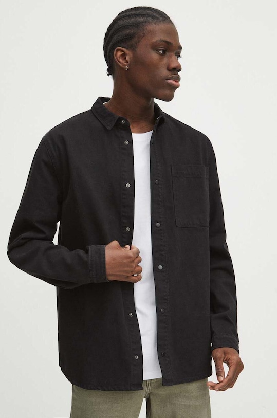 Bavlnená košeľa pánska hladká čierna farba jednofarebný čierna RS24.KDM102