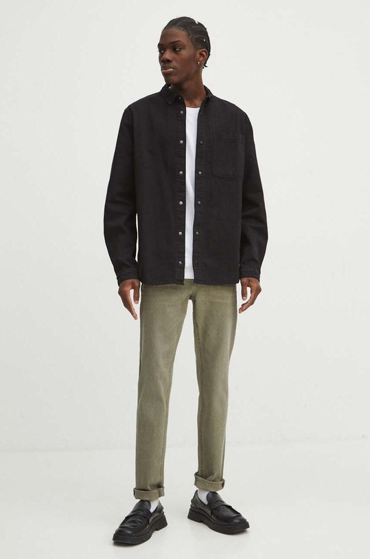 Oblečenie Bavlnená košeľa pánska hladká čierna farba RS24.KDM102 čierna