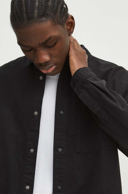 Bavlnená košeľa pánska hladká čierna farba RS24.KDM102 čierna