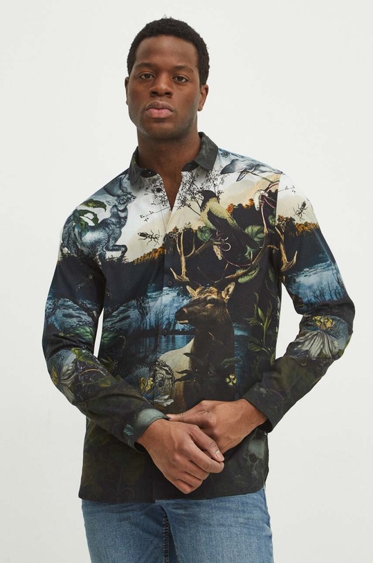 Koszula męska z kołnierzykiem wzorzysta kolor multicolor casual multicolor RS24.KDM303