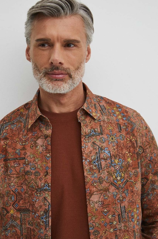 Ľanová košeľa pánska s klasickým golierom fialová farba RS24.KDM500 fialová