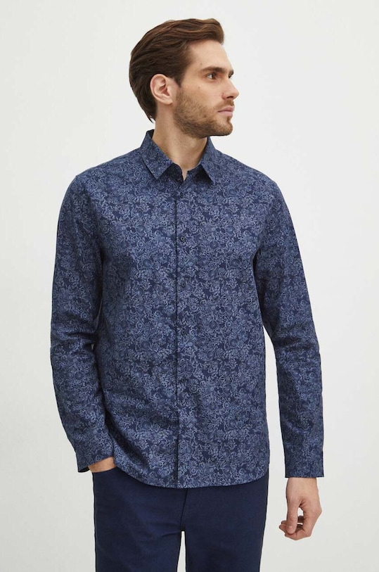 Košile pánská se vzorem tmavomodrá barva klasický námořnická modř RS24.KDM601