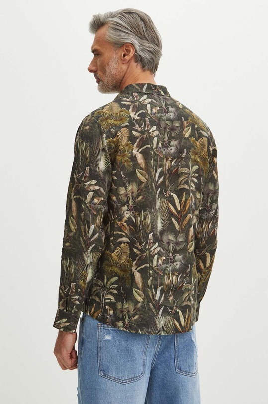 Koszula lniana męska z kołnierzykiem klasycznym wzorzysta kolor zielony zielony RS24.KDM700