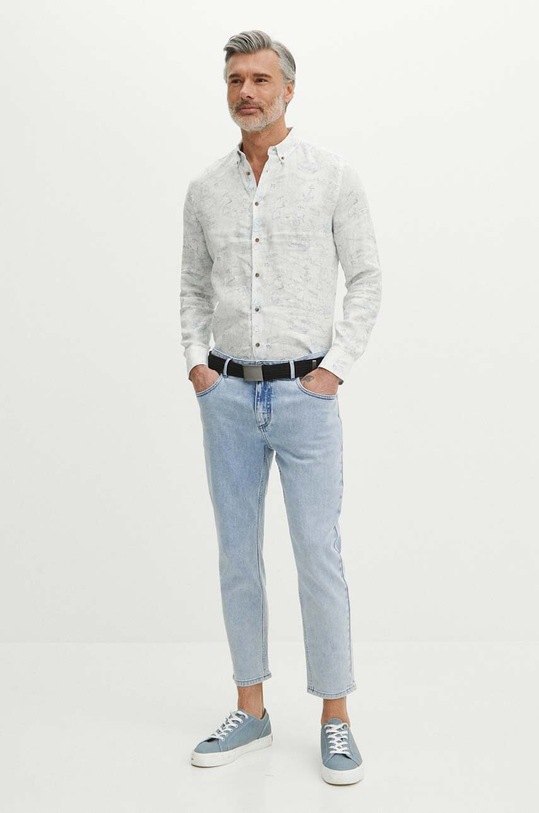 Lněná košile pánská s límcem button-down se vzorem bílá barva RS24.KDM800 bílá RS24