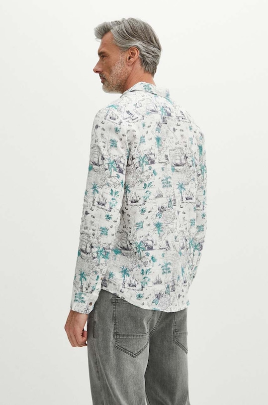 Odzież Koszula lniana męska z kołnierzykiem wzorzysta kolor biały RS24.KDM801 biały