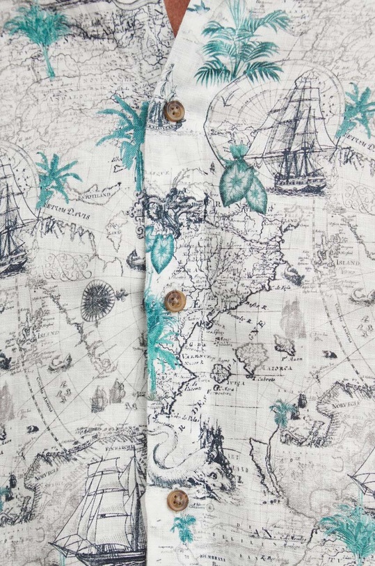 Koszula lniana męska z kołnierzykiem wzorzysta kolor biały RS24.KDM801 biały