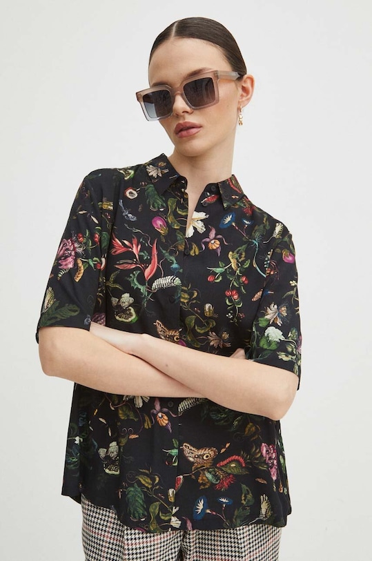 Koszula damska oversize wzorzysta kolor czarny casual czarny RS24.KKD030