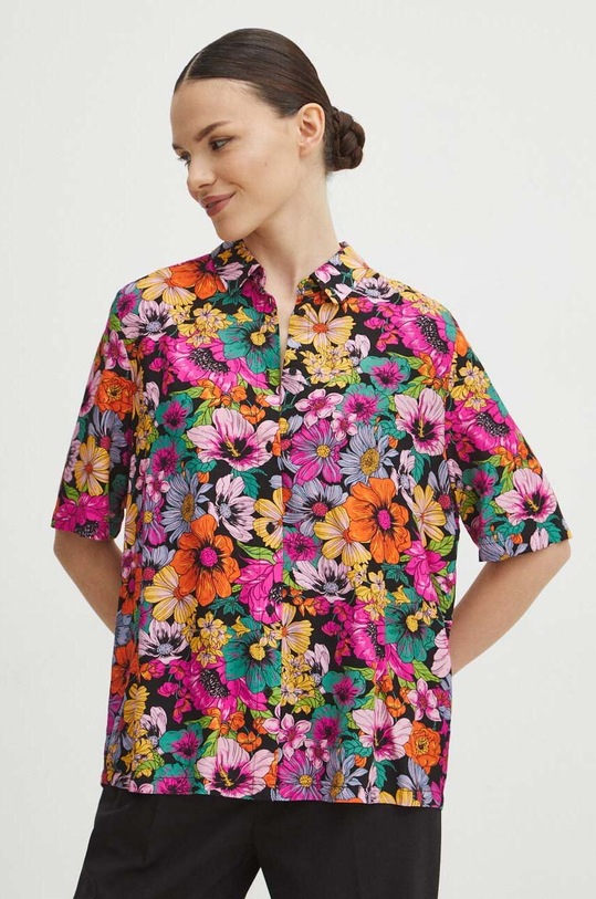 Koszula damska oversize wzorzysta casual multicolor RS24.KKD030