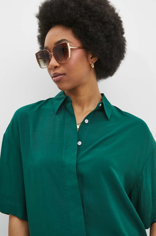 Koszula damska oversize z wiskozy kolor zielony zielony RS24.KKD070