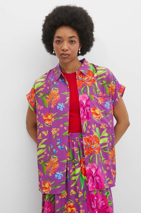 Koszula damska oversize wzorzysta kolor różowy casual różowy RS24.KKD071