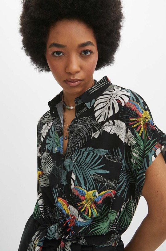 Koszula damska oversize wzorzysta kolor czarny casual czarny RS24.KKD071