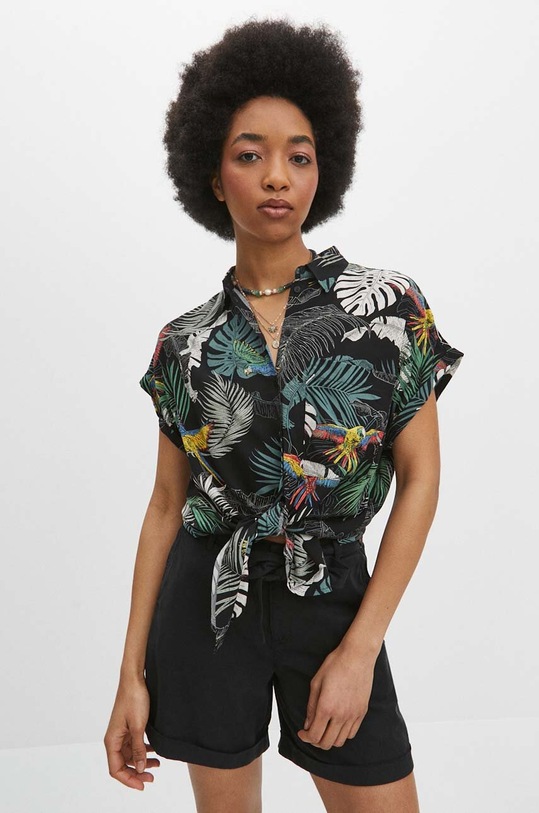 Koszula damska oversize wzorzysta kolor czarny czarny RS24.KKD071