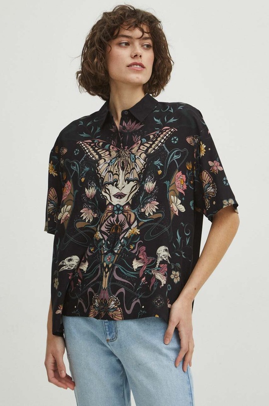 Koszula damska oversize z wiskozy kolor czarny casual czarny RS24.KKD400