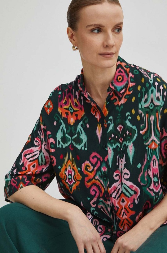 Koszula damska oversize z wiskozy wzorzysta kolor zielony casual zielony RS24.KKD501