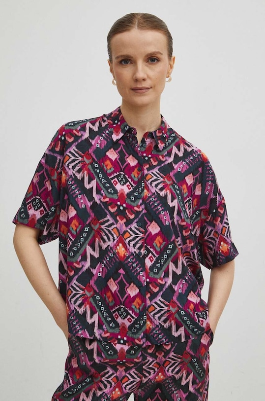 Koszula damska oversize wzorzysta kolor multicolor casual multicolor RS24.KKD502