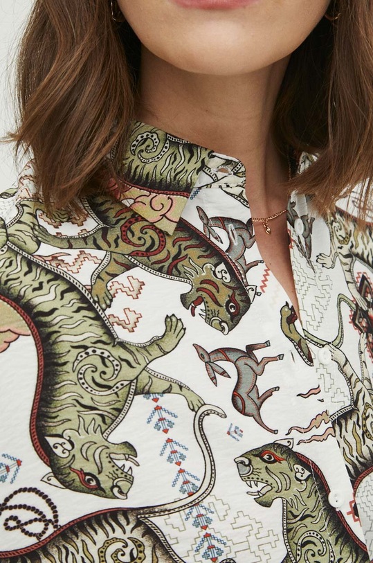 Koszula damska oversize wzorzysta kolor beżowy RS24.KKD600 beżowy RS24