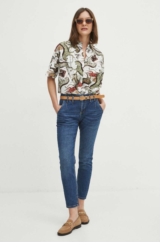 Odzież Koszula damska oversize wzorzysta kolor beżowy RS24.KKD600 beżowy