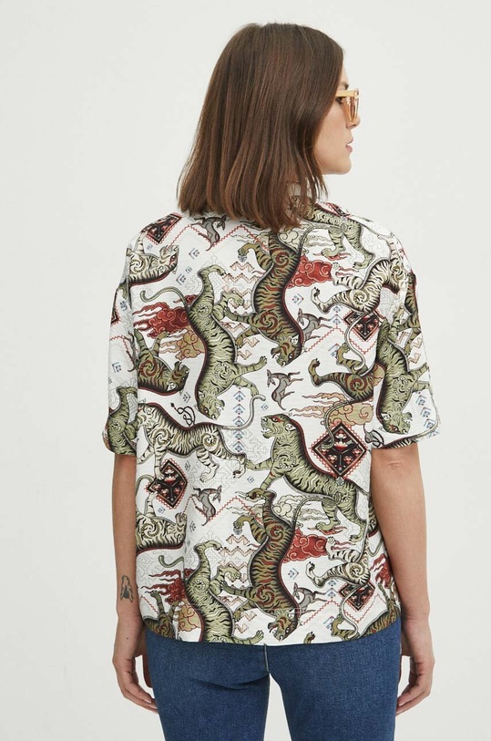 Koszula damska oversize wzorzysta kolor beżowy beżowy RS24.KKD600