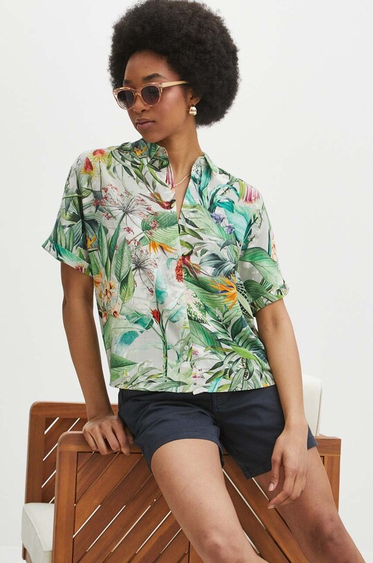 Koszula damska regular z wiskozy wzorzysta casual multicolor RS24.KKD700