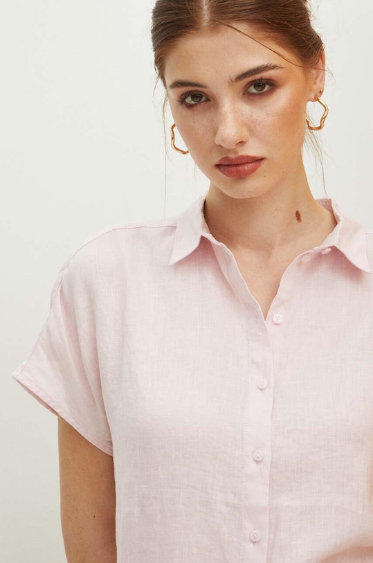 Koszula lniana damska kolor różowy casual różowy RS24.KKD701