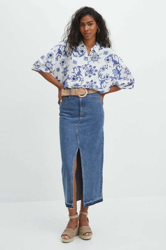 Koszula damska oversize wzorzysta kolor beżowy RS24.KKD803 beżowy RS24