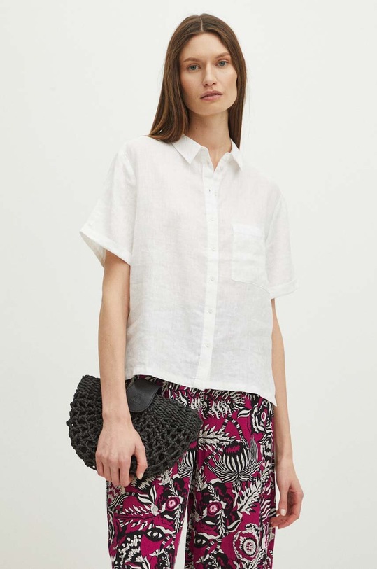 Lněná košile dámská oversize jednobarevná bílá barva RS24.KKD902 bílá RS24