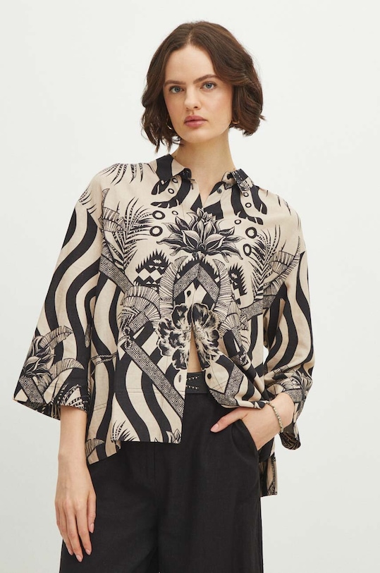 Lněná košile dámská černá barva klasický černá RS24.KKDA00