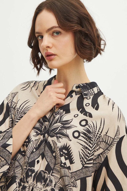 Lněná košile dámská černá barva černá RS24.KKDA00