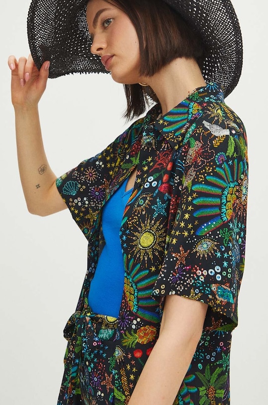 Koszula damska oversize wzorzysta kolor czarny casual czarny RS24.KKDA03