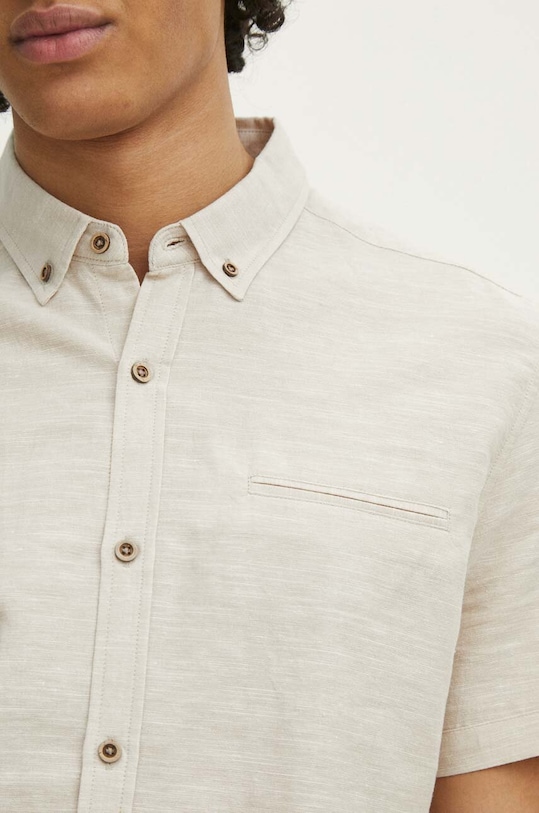 Koszula lniana męska z kołnierzykiem button down kolor beżowy RS24.KKM070 beżowy RS24
