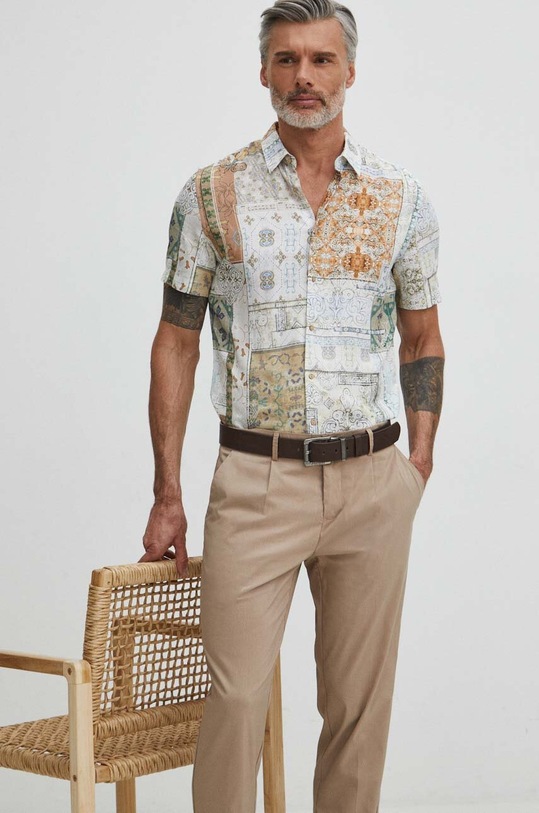 Koszula męska z kołnierzykiem klasycznym wzorzysta kolor multicolor casual multicolor RS24.KKM501