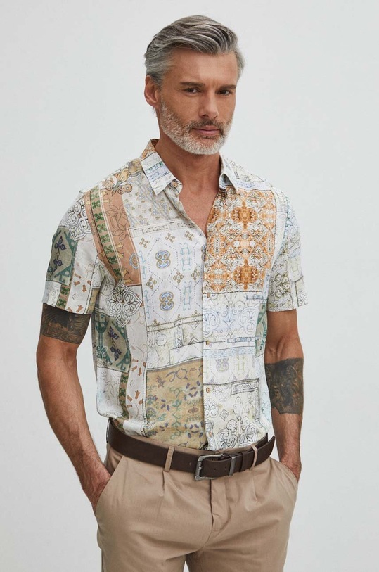 Koszula męska z kołnierzykiem klasycznym wzorzysta kolor multicolor RS24.KKM501 multicolor