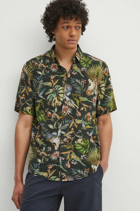 Koszula męska wzorzysta z kołnierzykiem klasycznym kolor multicolor casual multicolor RS24.KKM701