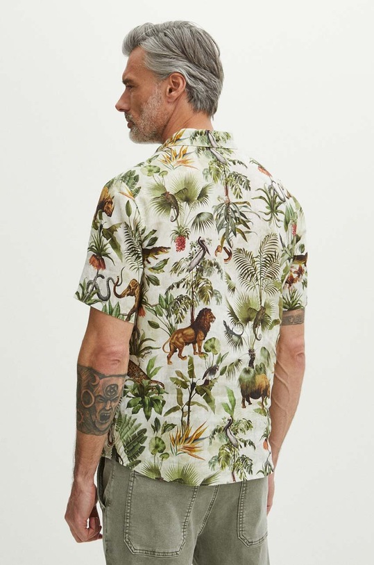 Odzież Koszula lniana męska z kołnierzykiem klasycznym wzorzysta kolor multicolor RS24.KKM703 multicolor