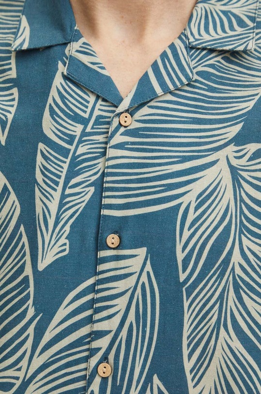 Koszula lniana męska z kołnierzykiem typu resort wzorzysta kolor niebieski RS24.KKMA13 niebieski