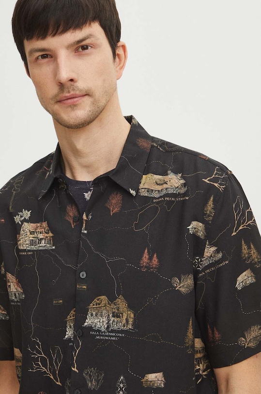 Koszula z domieszką lnu męska z kolekcji Tatrzański Park Narodowy x Medicine kolor czarny RS24.KKMA20 czarny