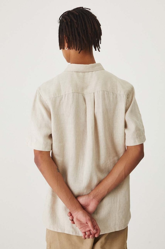 Odzież Koszula lniana męska z kołnierzykiem klasycznym melanżowa kolor beżowy RS24.KKMB01 beżowy