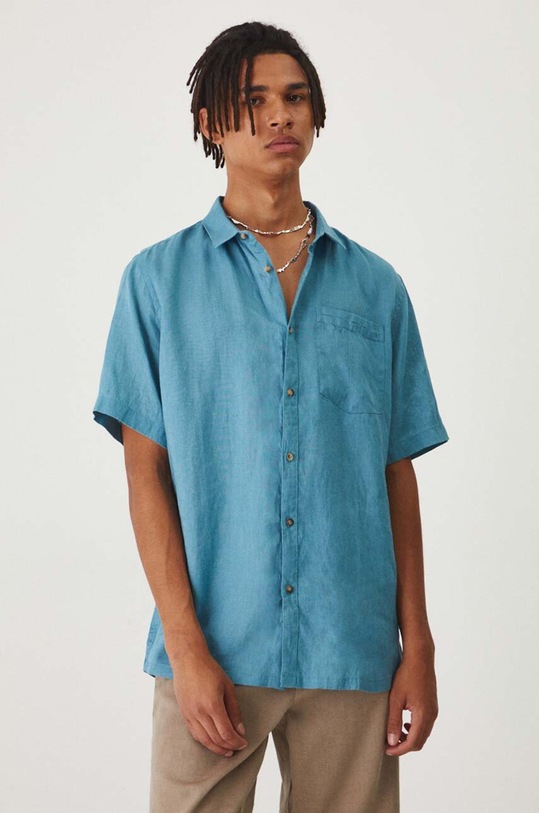 Lněná košile pánská s klasickým límečkem modrá barva RS24.KKMB01 modrá RS24