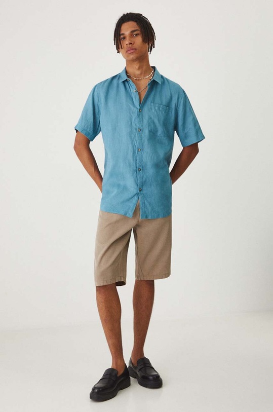 Lněná košile pánská s klasickým límečkem modrá barva klasický modrá RS24.KKMB01