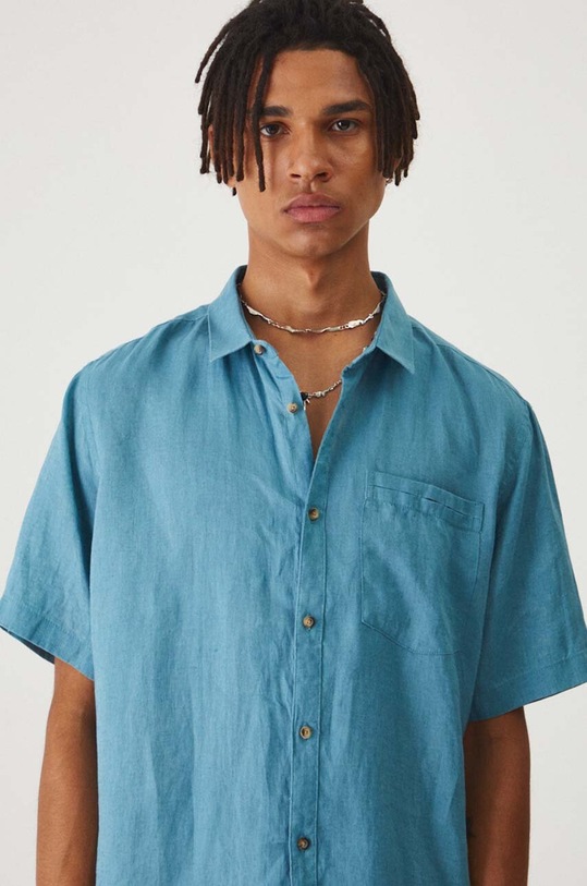Lněná košile pánská s klasickým límečkem modrá barva modrá RS24.KKMB01