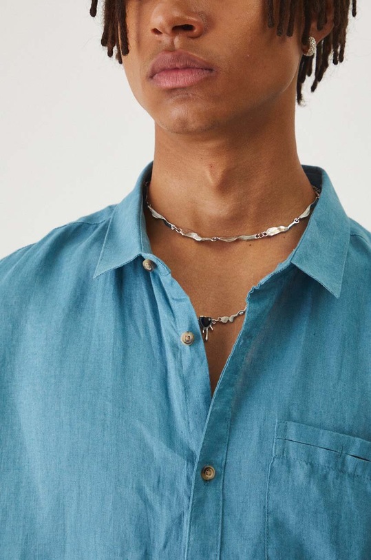 Lněná košile pánská s klasickým límečkem modrá barva RS24.KKMB01 modrá