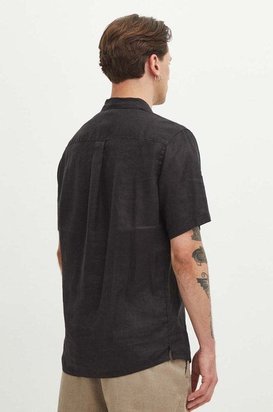 Oblečenie Ľanová košeľa pánska s klasickým golierom melanžová čierna farba RS24.KKMB01 čierna