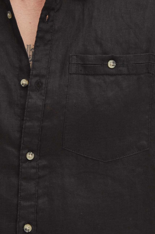 Ľanová košeľa pánska s klasickým golierom melanžová čierna farba RS24.KKMB01 čierna