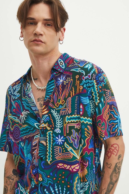 Koszula męska z kołnierzykiem klasycznym wzorzysta kolor multicolor multicolor RS24.KKMB14