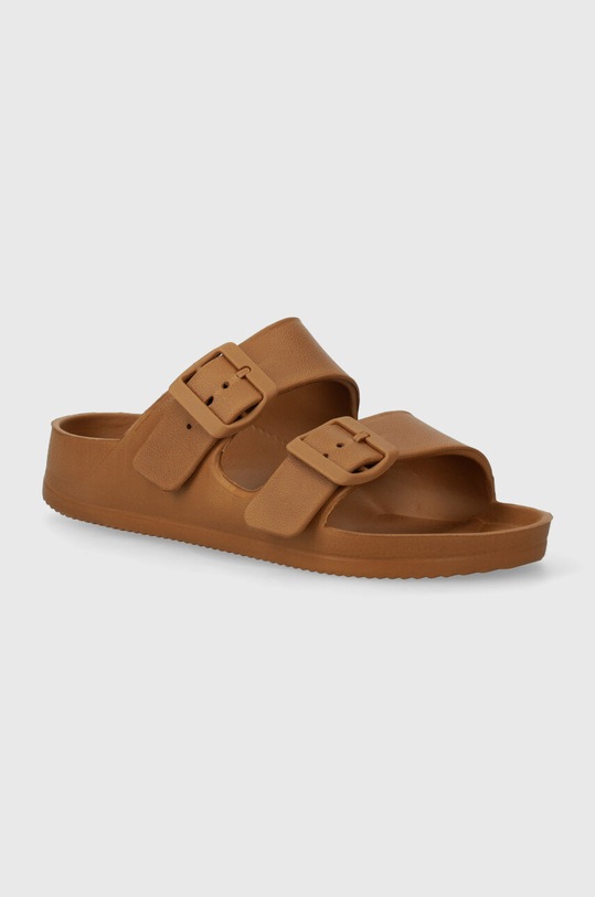 Klapki damskie z ozdobnymi klamrami kolor brązowy pozostałe brązowy RS24.KLD909