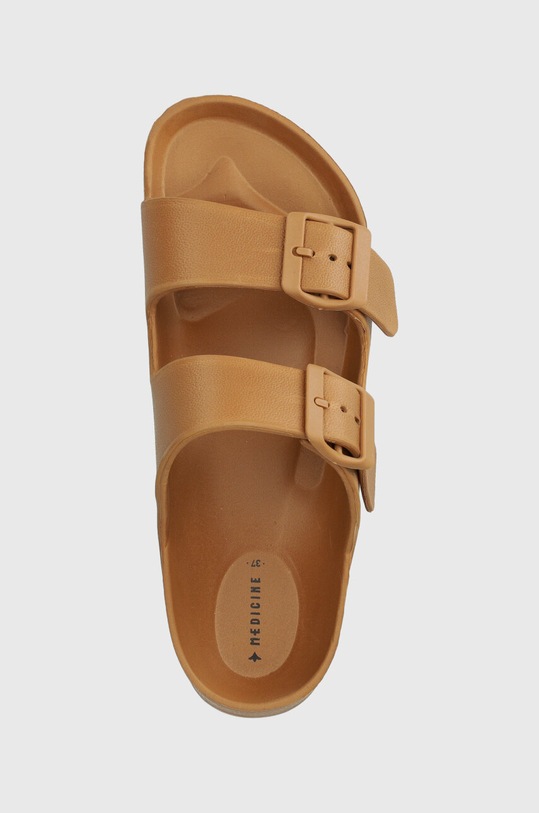 Klapki damskie z ozdobnymi klamrami kolor brązowy brązowy RS24.KLD909