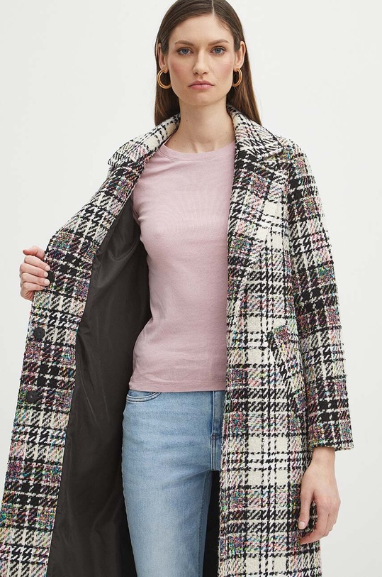 Płaszcz z domieszką wełny damski wzorzysty kolor multicolor RS24.KPD101