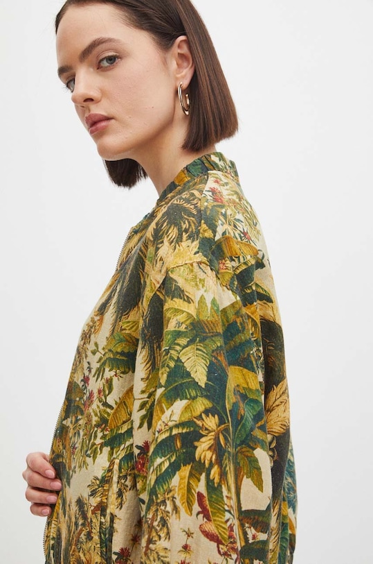 Ľanová bomber bunda béžová farba prechodné béžová RS24.KUD700