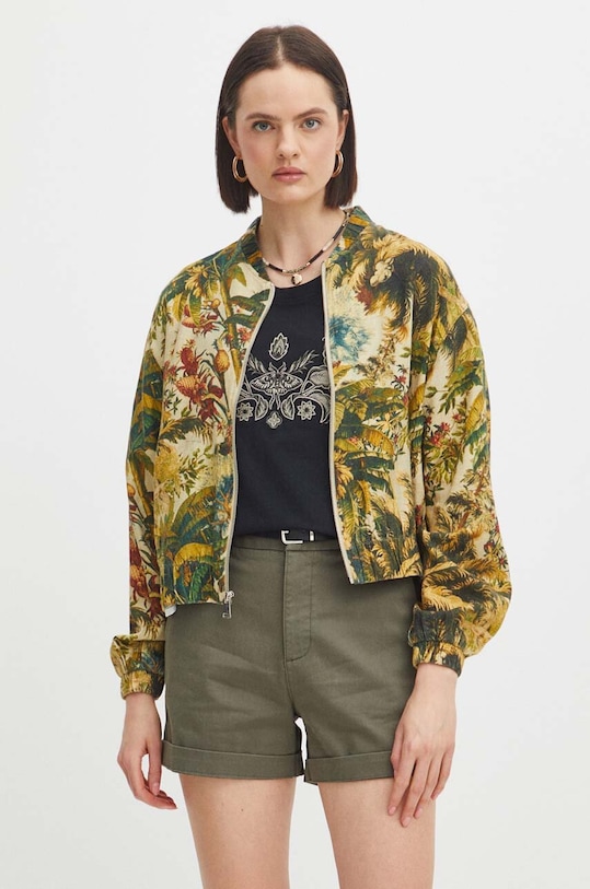 Ľanová bomber bunda béžová farba béžová RS24.KUD700